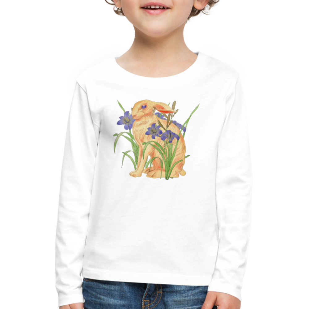 Kinder Premium Langarmshirt - "Feldhase" - weiß
