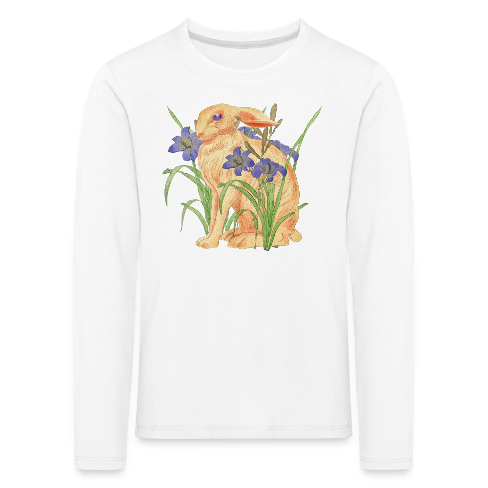 Kinder Premium Langarmshirt - "Feldhase" - weiß