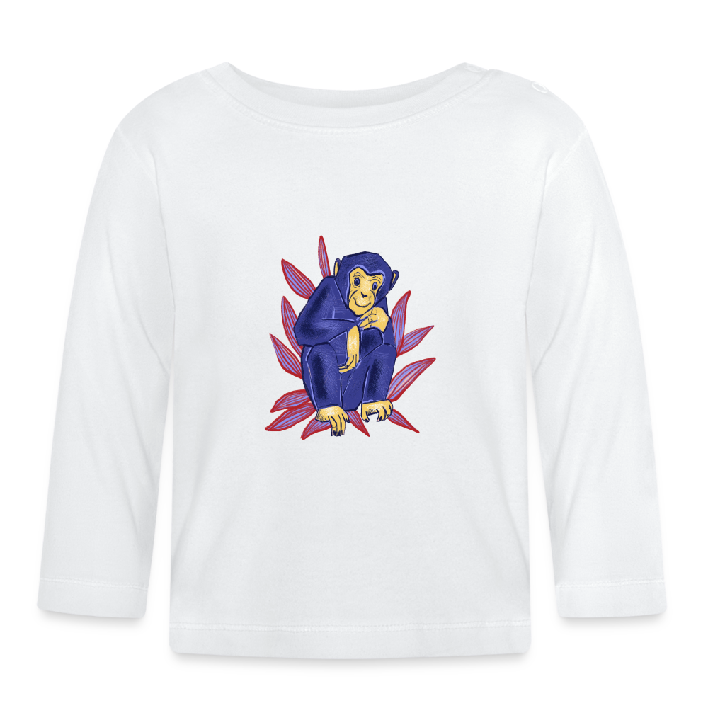 Baby Langarmshirt - “Blauer Affe” - weiß