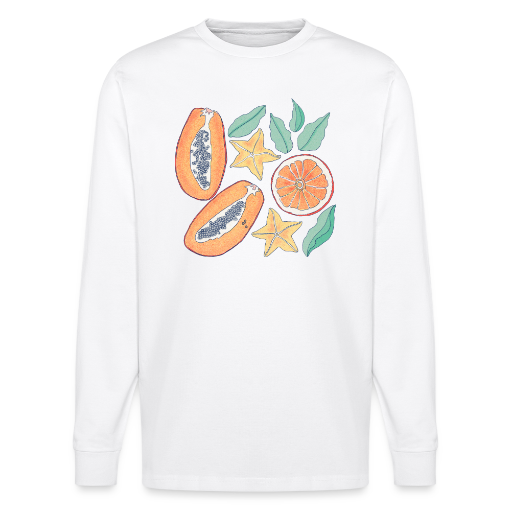 Stanley/Stella Unisex Bio-Langarmshirt - “Tropische Früchte” - weiß