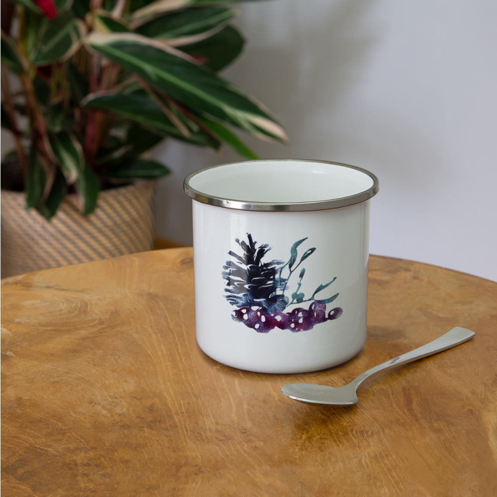 Emaille-Tasse - "Winterpflanzen" - weiß