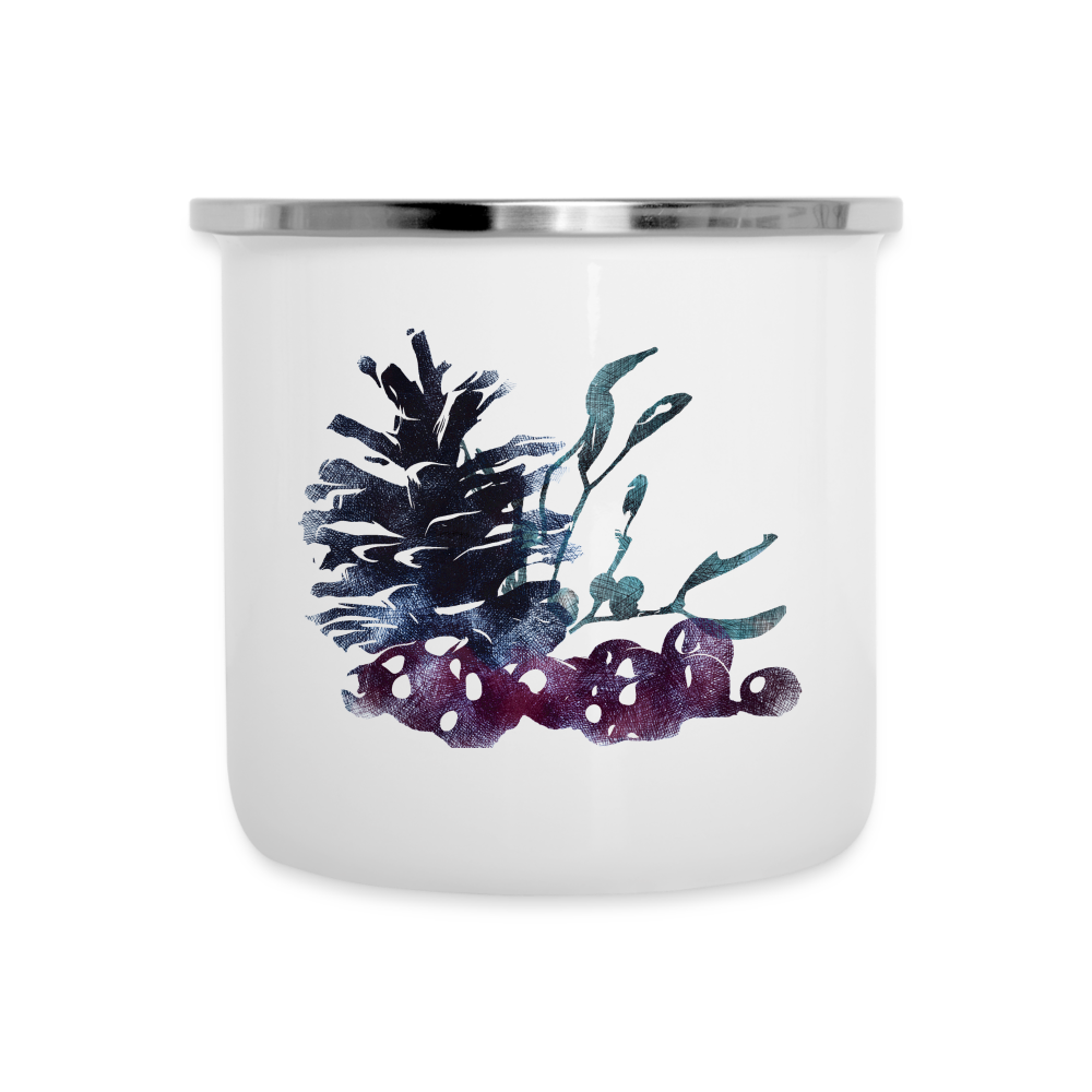 Emaille-Tasse - "Winterpflanzen" - weiß