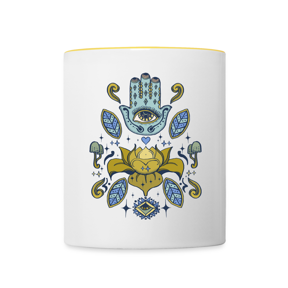 Tasse zweifarbig - "Fatimas Lotos" - Weiß/Gelb