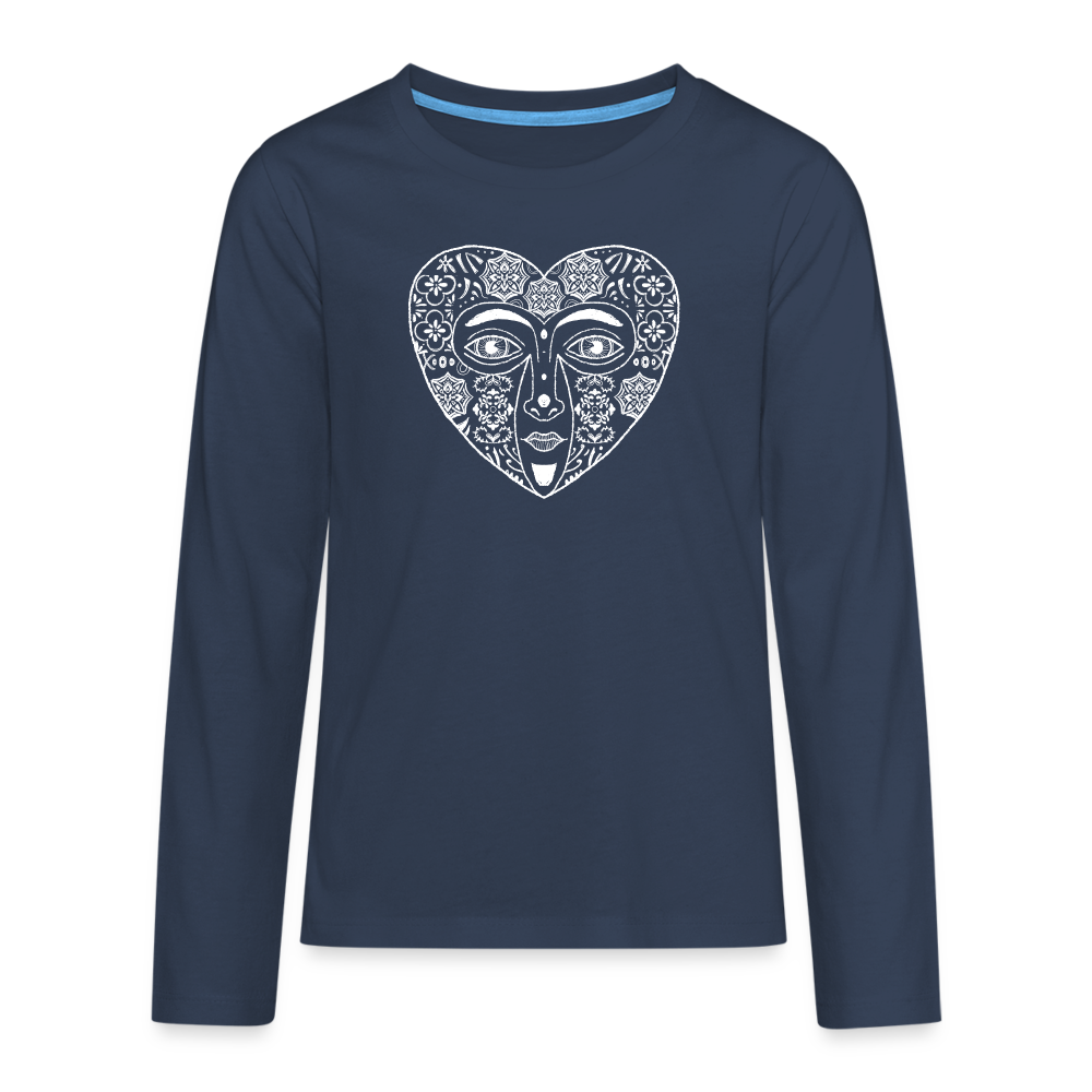 Teenager Premium Langarmshirt - “Azulejo Herz” - Navy
