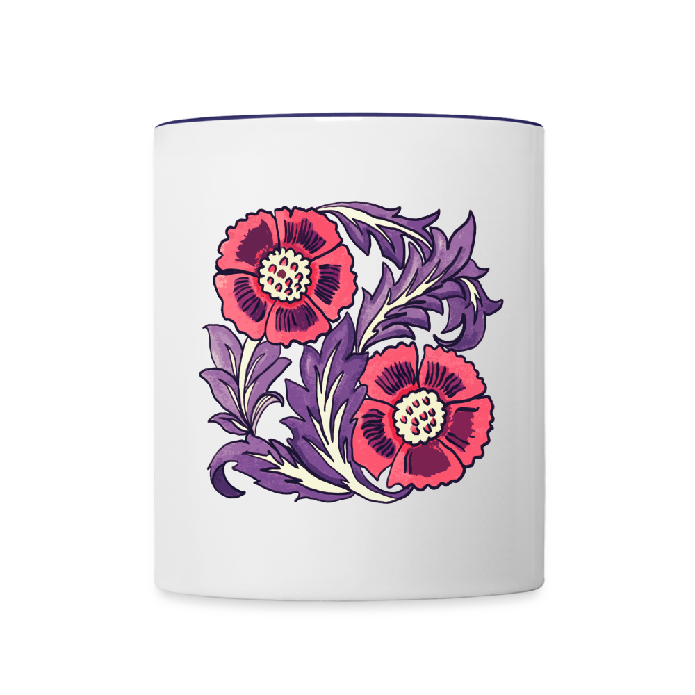 Tasse zweifarbig - “Vintage Poppy“ - Weiß/Kobaltblau