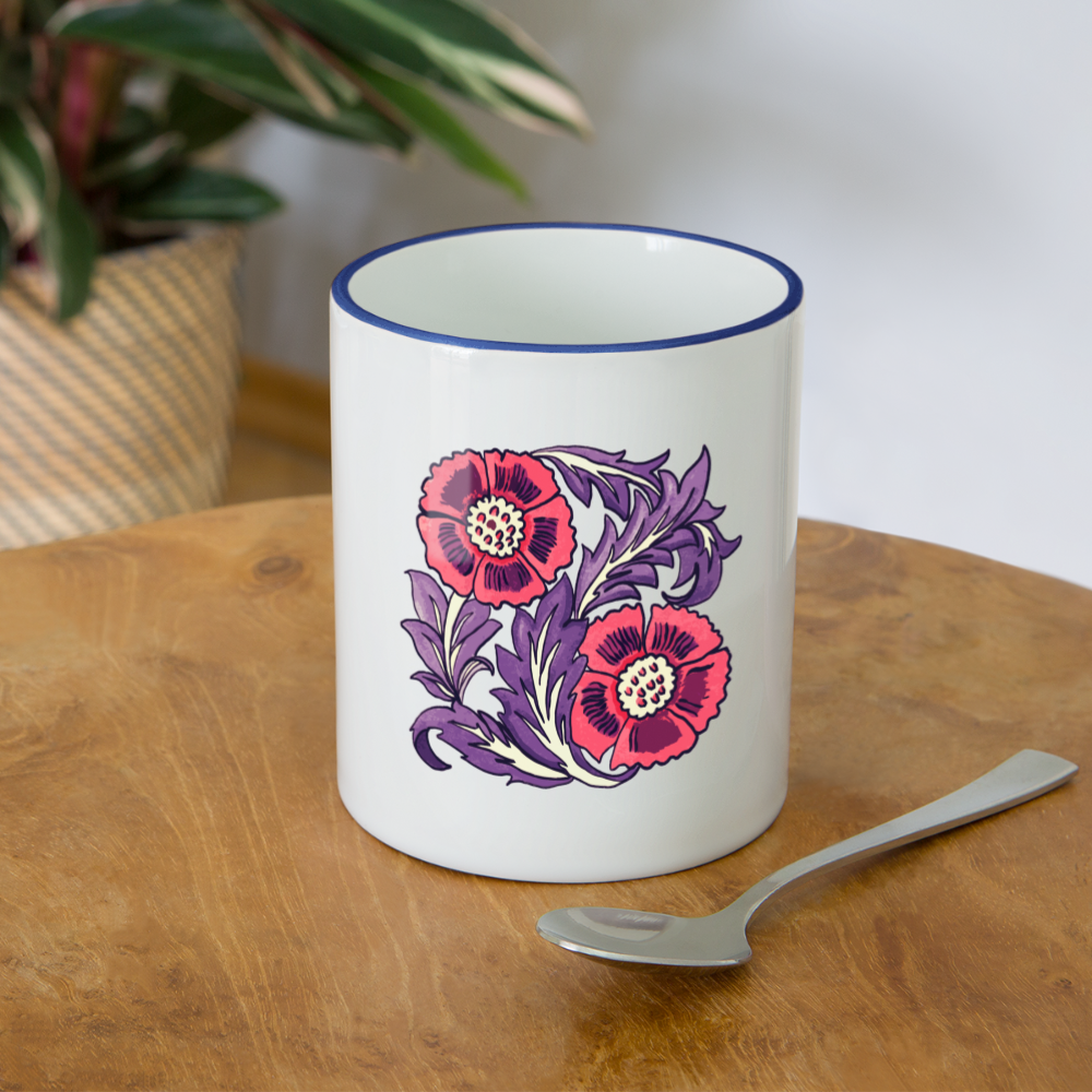 Tasse zweifarbig - “Vintage Poppy“ - Weiß/Kobaltblau