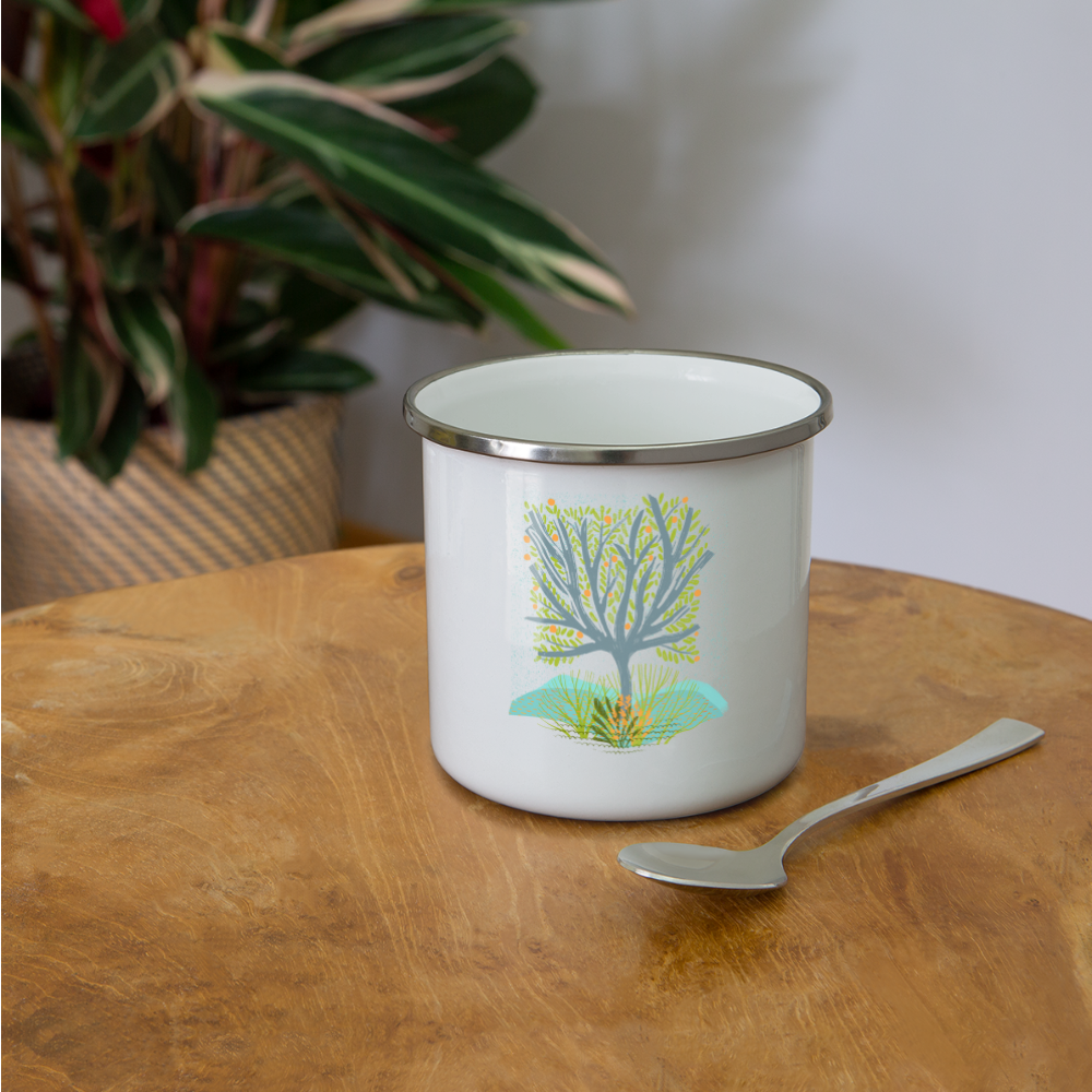 Emaille-Tasse - “Frühlingswiese” - weiß