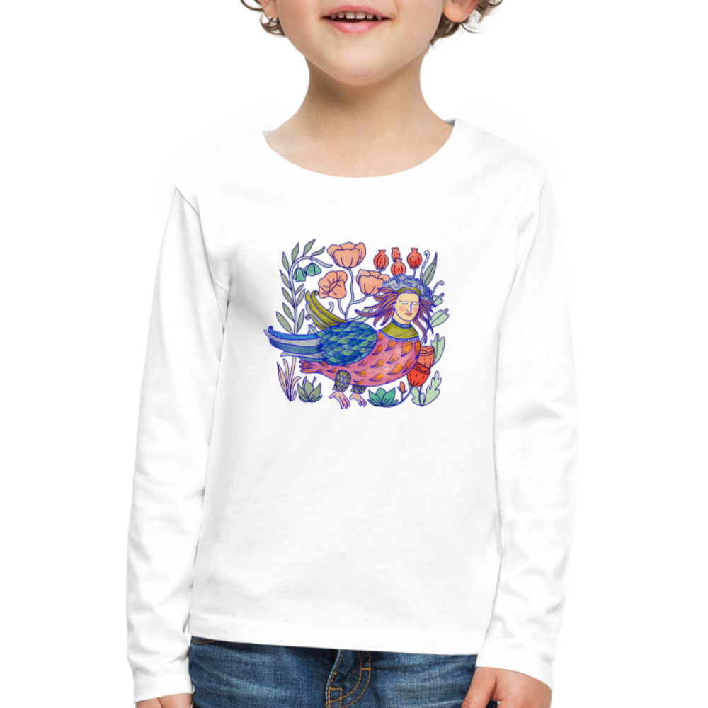 Kinder Premium Langarmshirt - “Bunte Sirin” - weiß