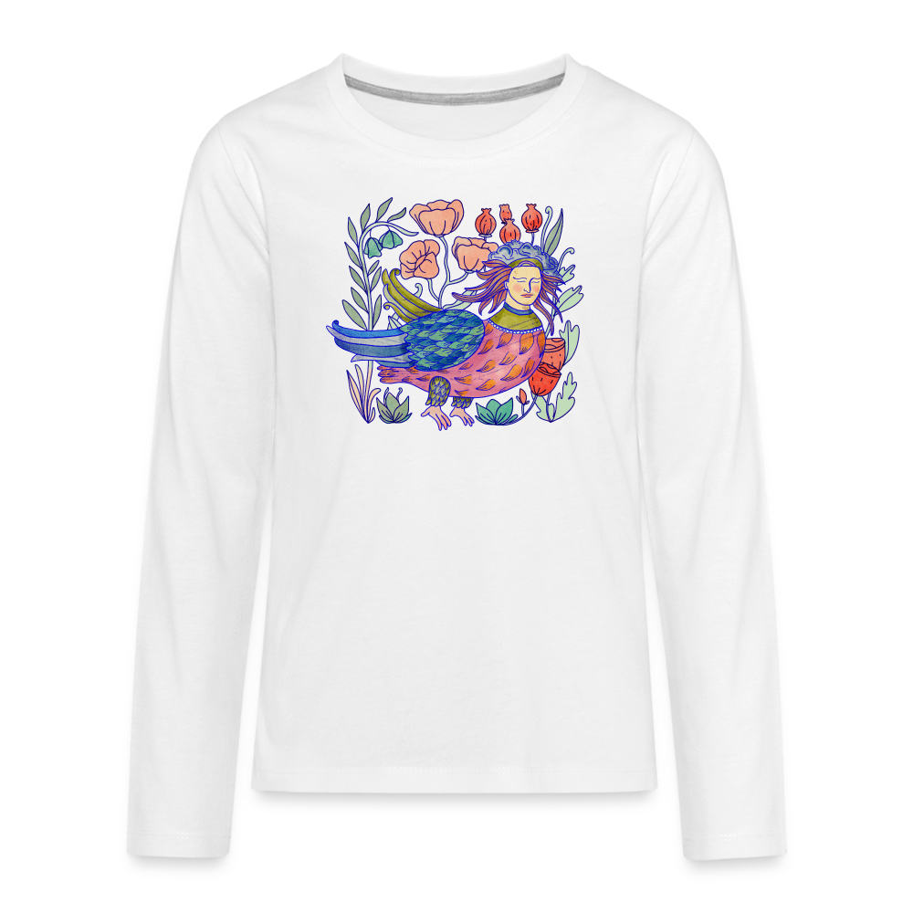 Teenager Premium Langarmshirt - “Bunte Sirin” - weiß