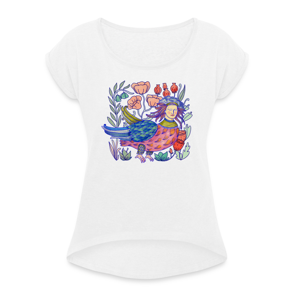 Frauen T-Shirt mit gerollten Ärmeln - “Bunte Sirin” - weiß