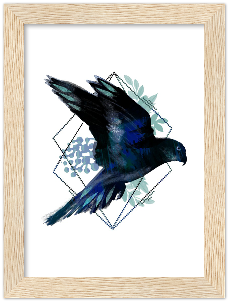 Dunkler Papagei - Premium Matte Papier Holz gerahmt Poster - Hinter dem Mond