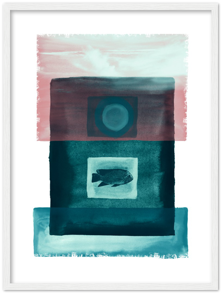 Das Meer - Premium Matte Papier Holz gerahmt Poster - Hinter dem Mond