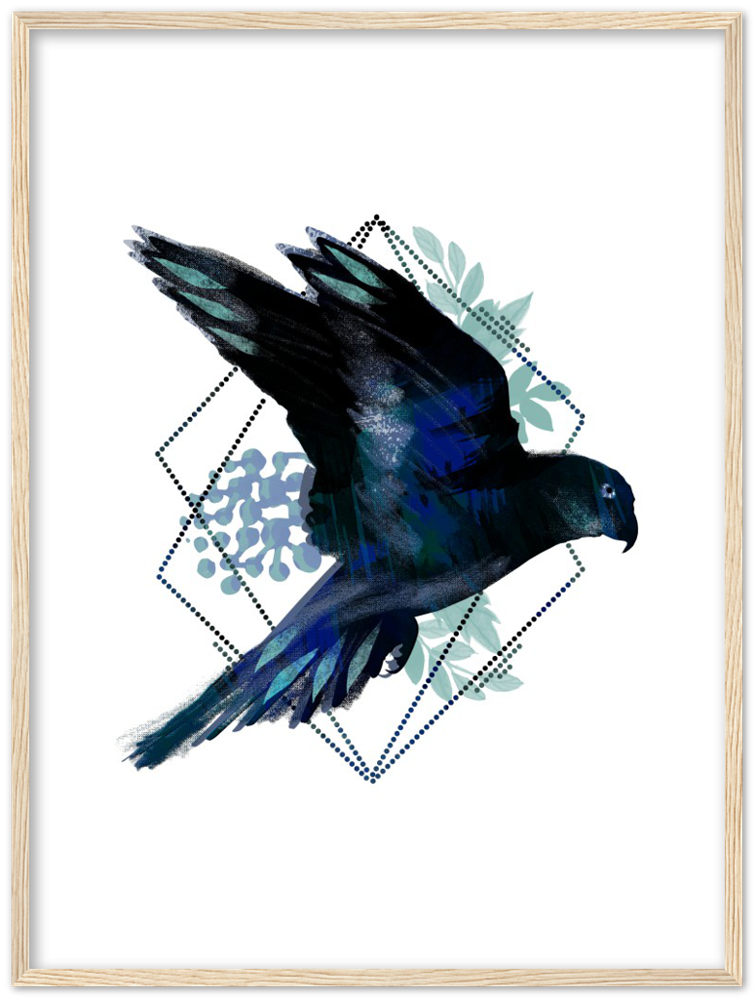 Dunkler Papagei - Premium Matte Papier Holz gerahmt Poster - Hinter dem Mond