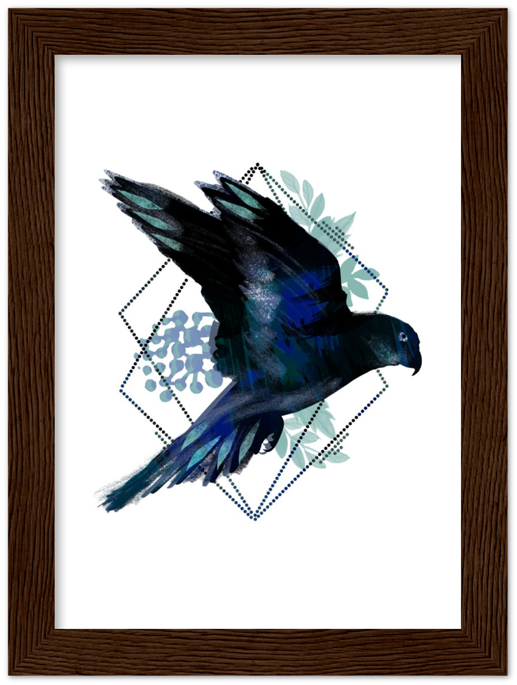 Dunkler Papagei - Premium Matte Papier Holz gerahmt Poster - Hinter dem Mond