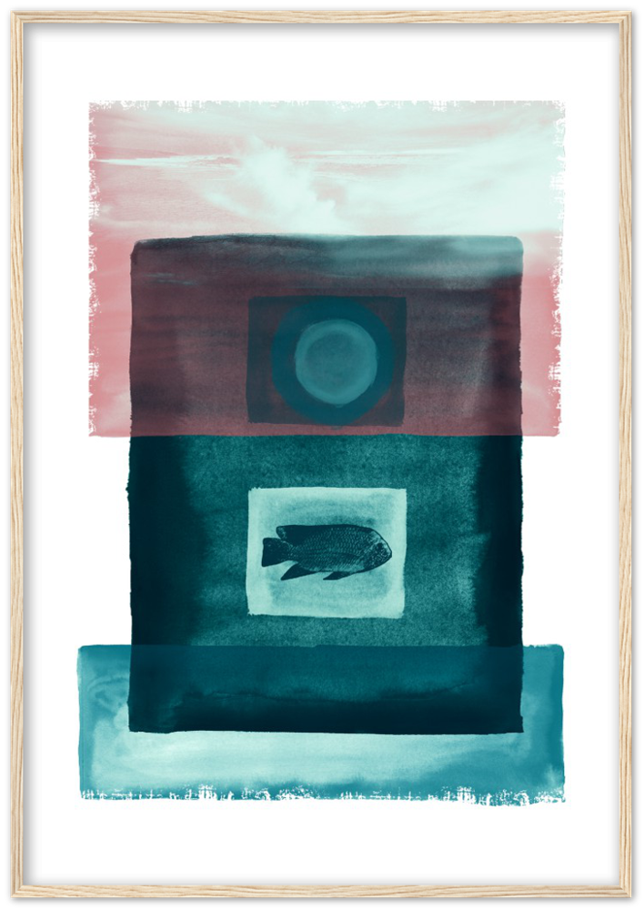 Das Meer - Premium Matte Papier Holz gerahmt Poster - Hinter dem Mond