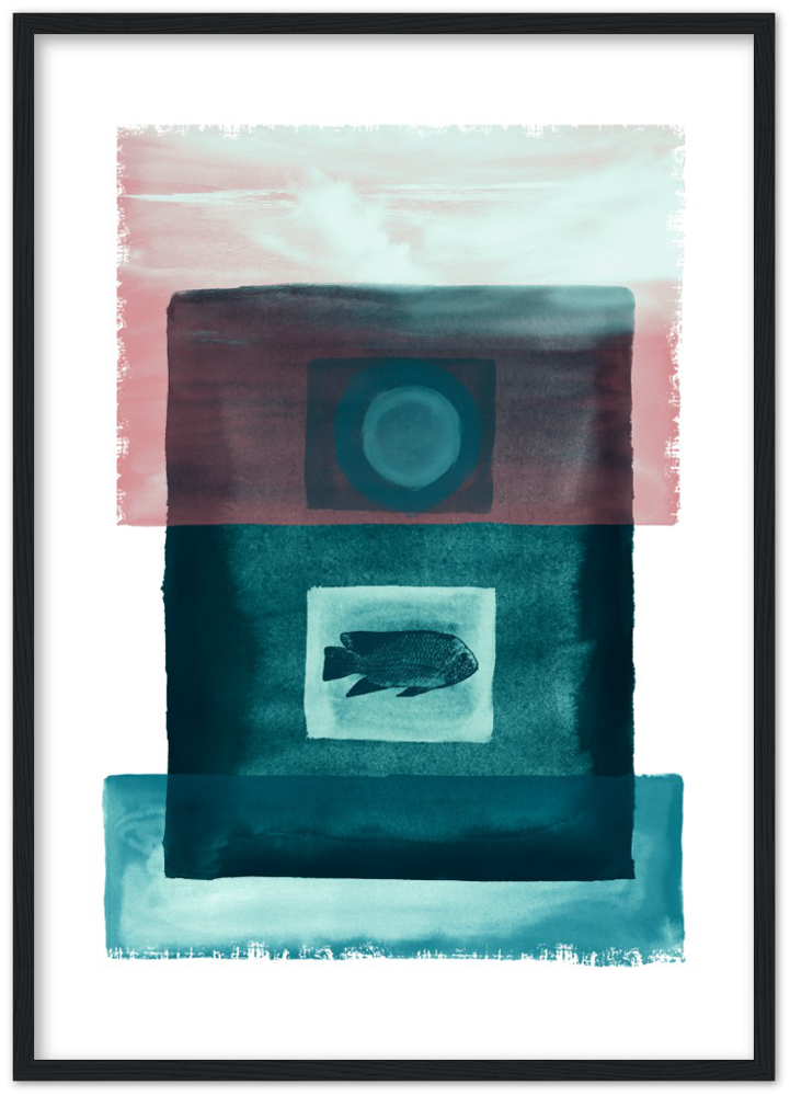 Das Meer - Premium Matte Papier Holz gerahmt Poster - Hinter dem Mond