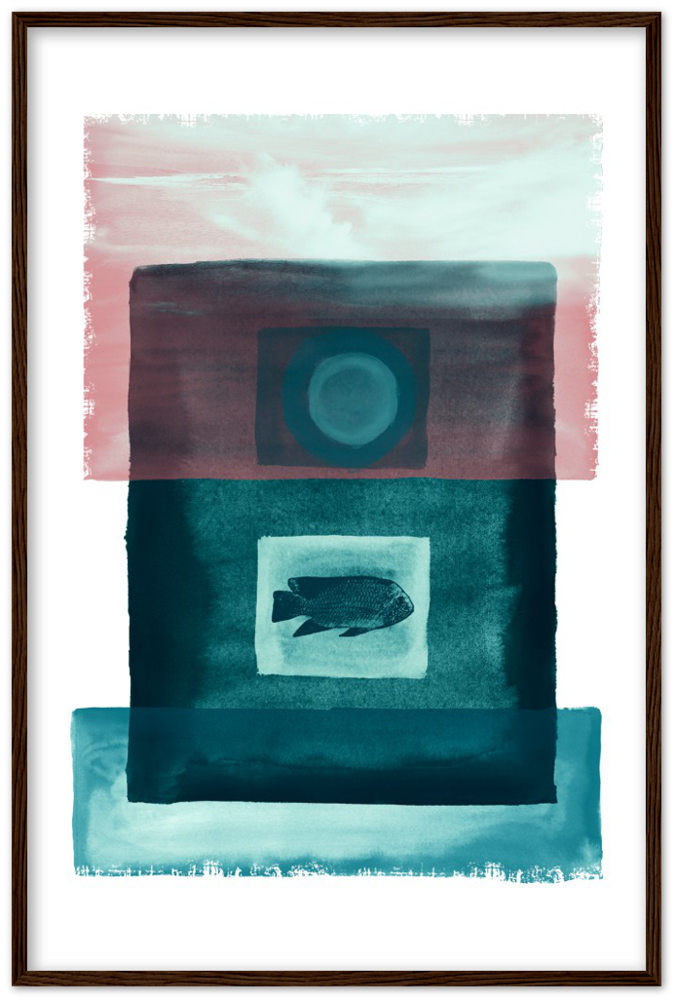 Das Meer - Premium Matte Papier Holz gerahmt Poster - Hinter dem Mond