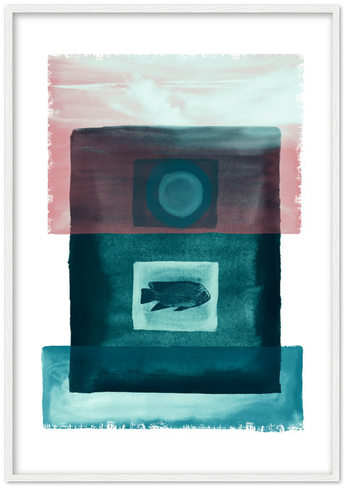 Das Meer - Premium Matte Papier Holz gerahmt Poster - Hinter dem Mond