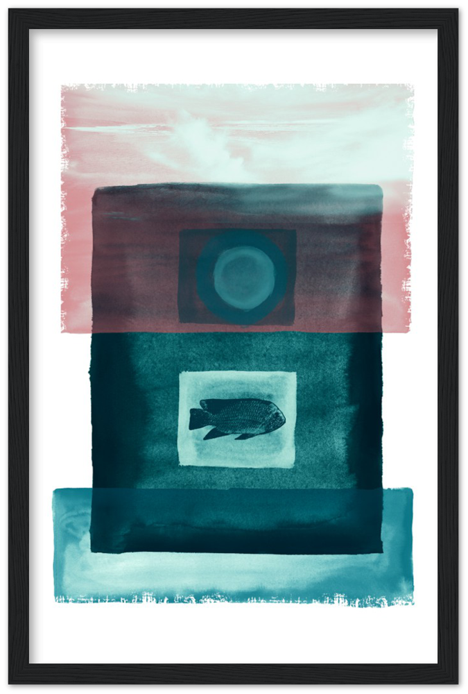 Das Meer - Premium Matte Papier Holz gerahmt Poster - Hinter dem Mond