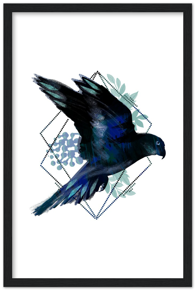 Dunkler Papagei - Premium Matte Papier Holz gerahmt Poster - Hinter dem Mond