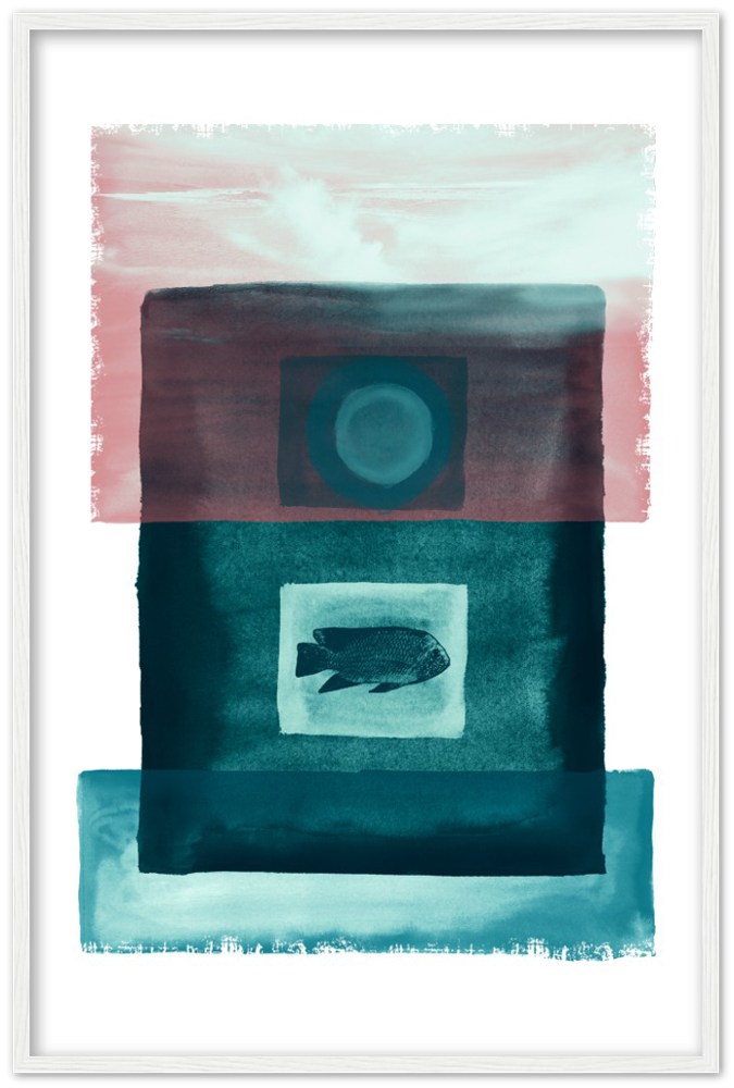 Das Meer - Premium Matte Papier Holz gerahmt Poster - Hinter dem Mond