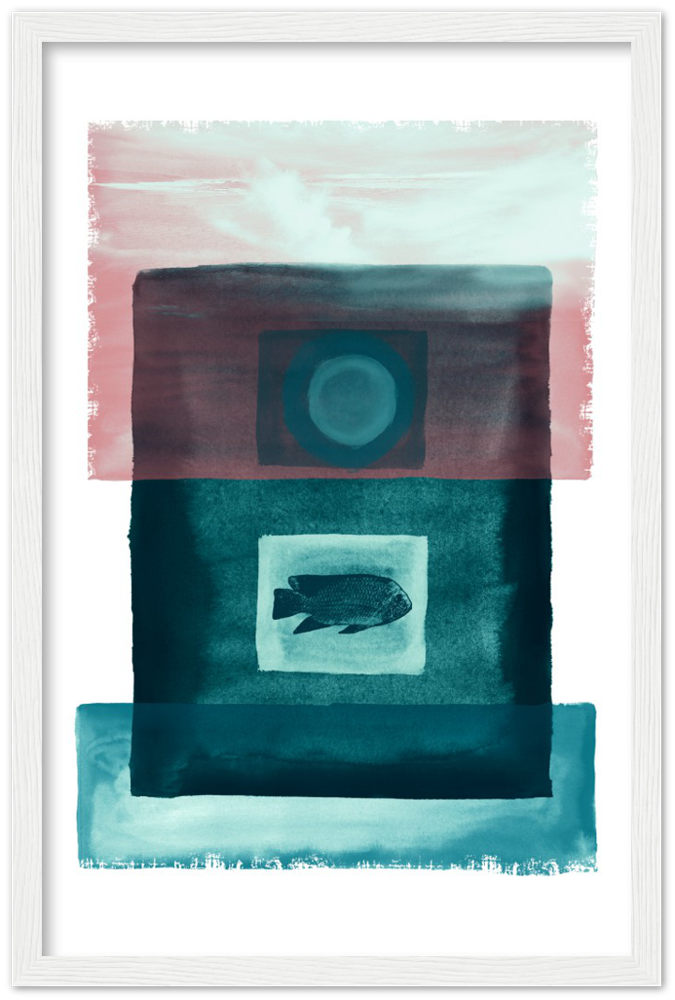 Das Meer - Premium Matte Papier Holz gerahmt Poster - Hinter dem Mond