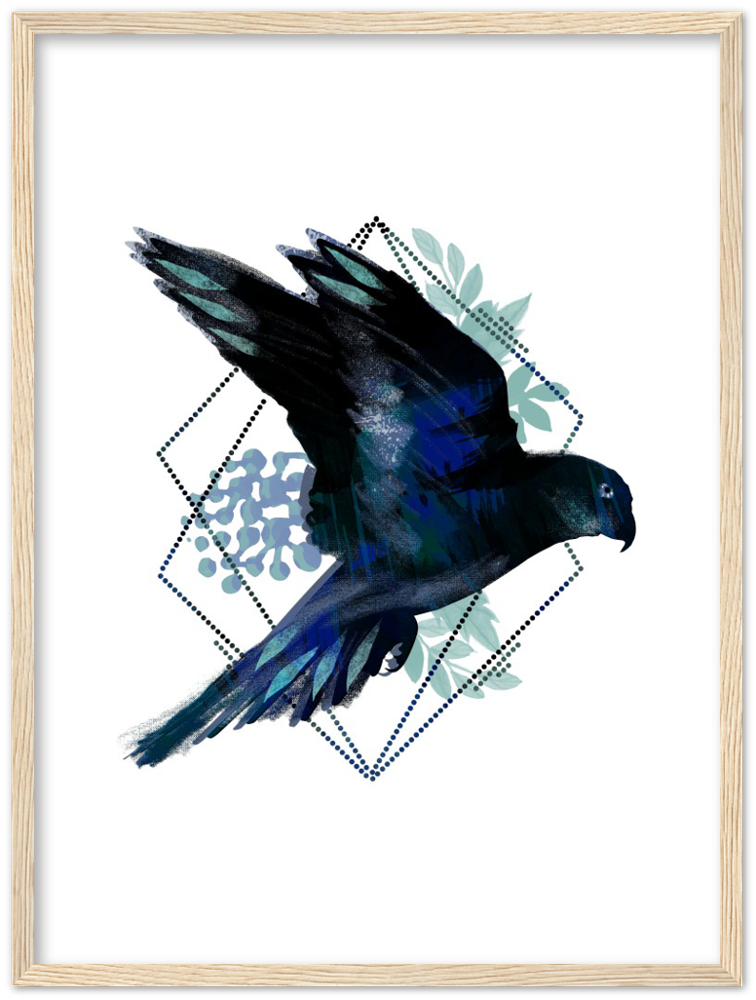 Dunkler Papagei - Premium Matte Papier Holz gerahmt Poster - Hinter dem Mond