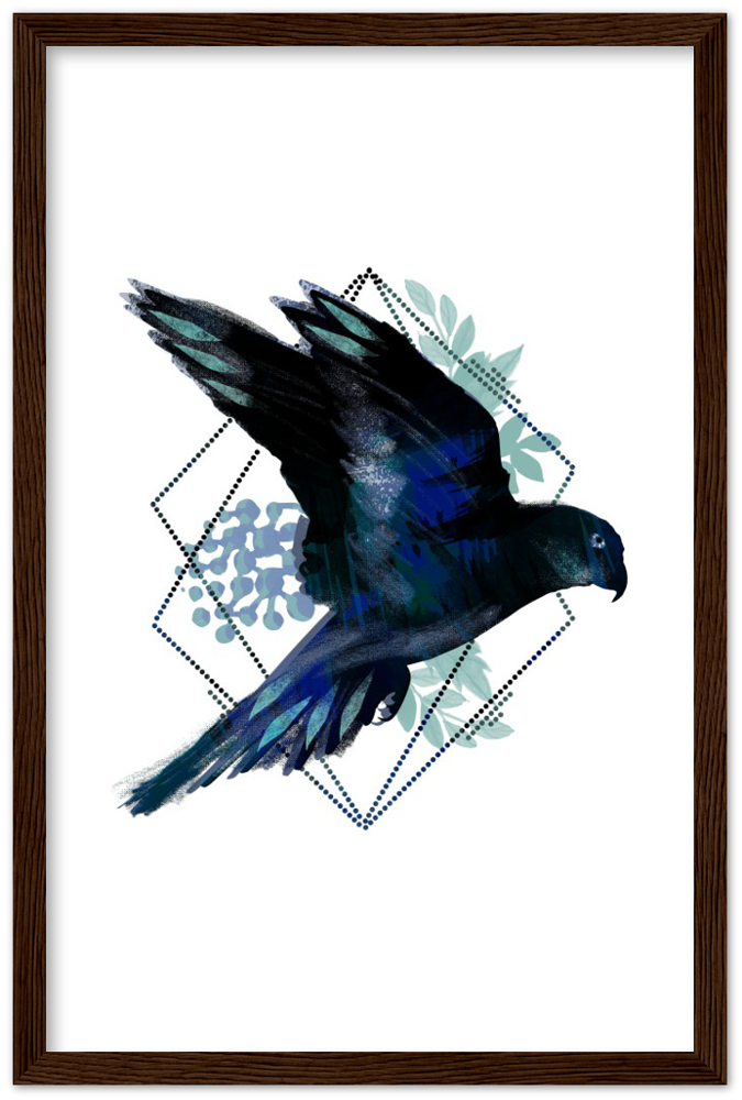 Dunkler Papagei - Premium Matte Papier Holz gerahmt Poster - Hinter dem Mond