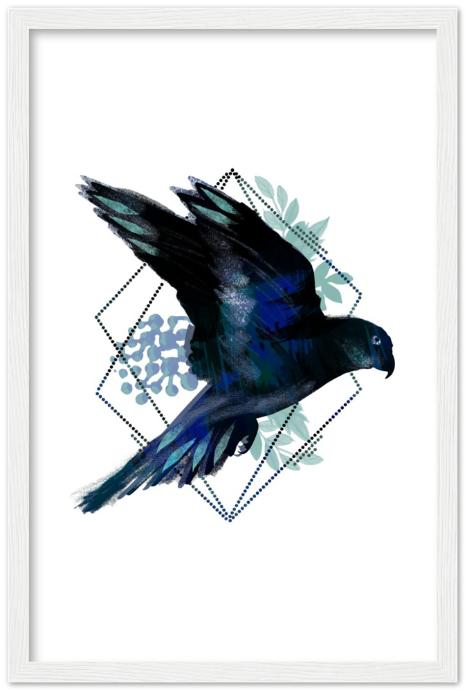 Dunkler Papagei - Premium Matte Papier Holz gerahmt Poster - Hinter dem Mond