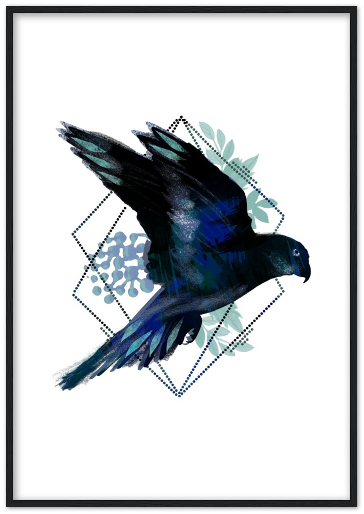Dunkler Papagei - Premium Matte Papier Holz gerahmt Poster - Hinter dem Mond