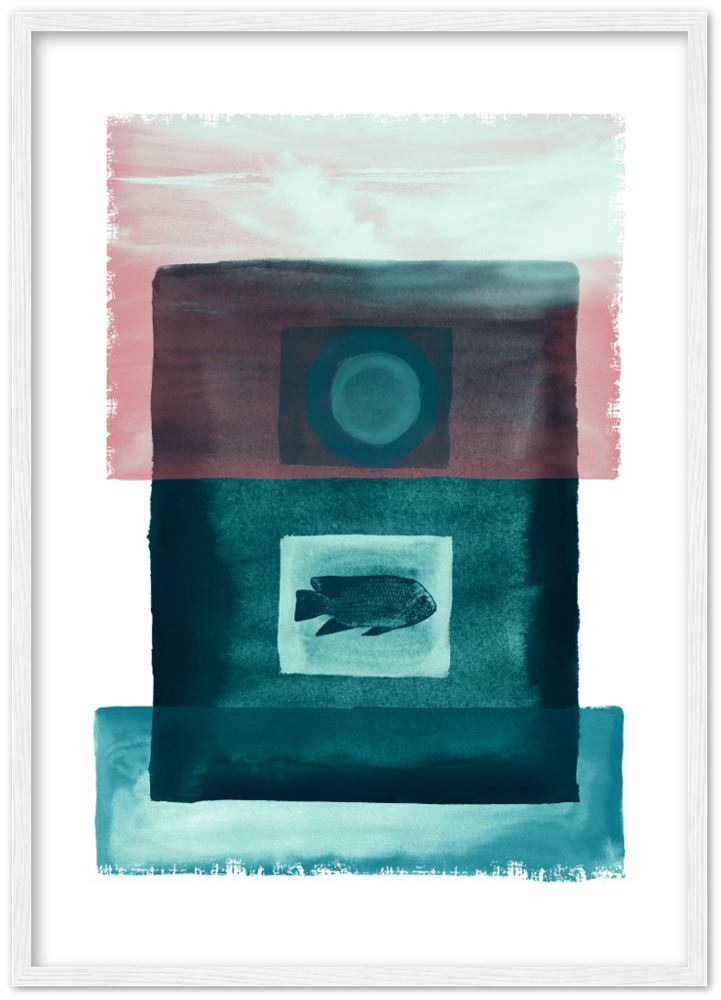 Das Meer - Premium Matte Papier Holz gerahmt Poster - Hinter dem Mond