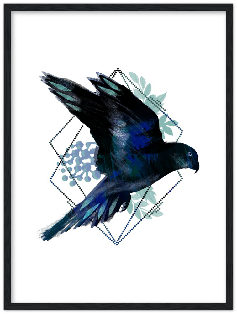 Dunkler Papagei - Premium Matte Papier Holz gerahmt Poster - Hinter dem Mond