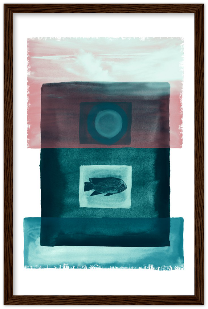 Das Meer - Premium Matte Papier Holz gerahmt Poster - Hinter dem Mond