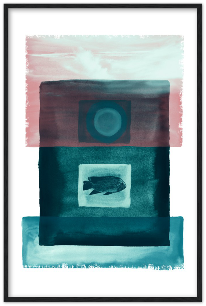 Das Meer - Premium Matte Papier Holz gerahmt Poster - Hinter dem Mond