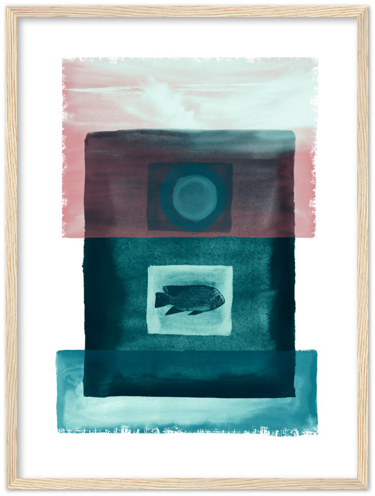 Das Meer - Premium Matte Papier Holz gerahmt Poster - Hinter dem Mond