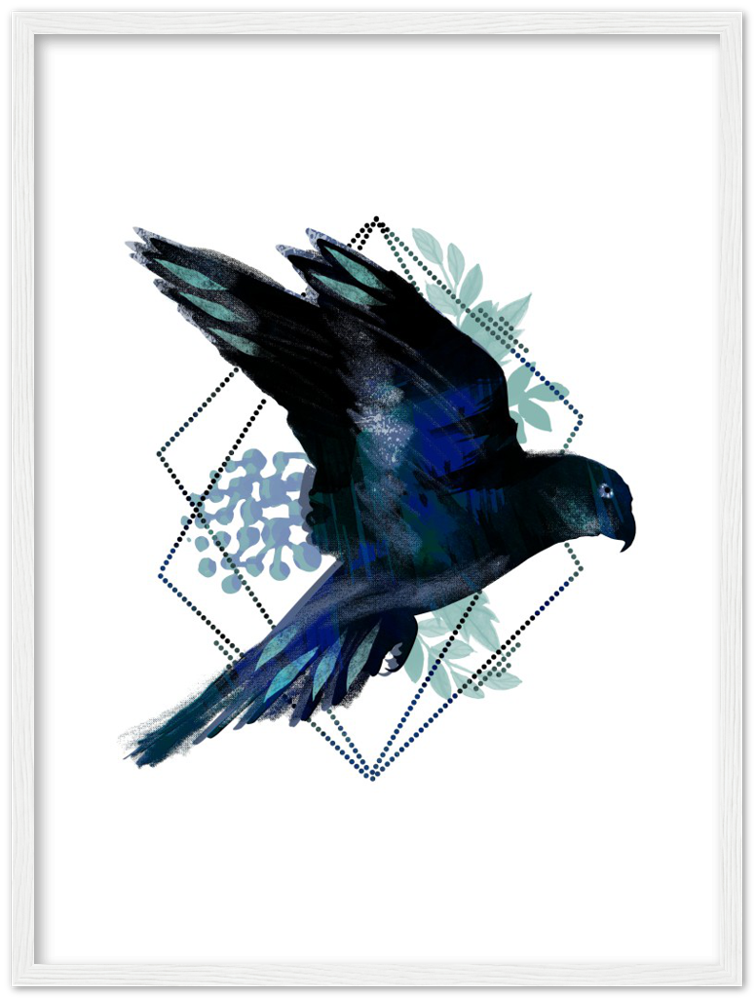 Dunkler Papagei - Premium Matte Papier Holz gerahmt Poster - Hinter dem Mond