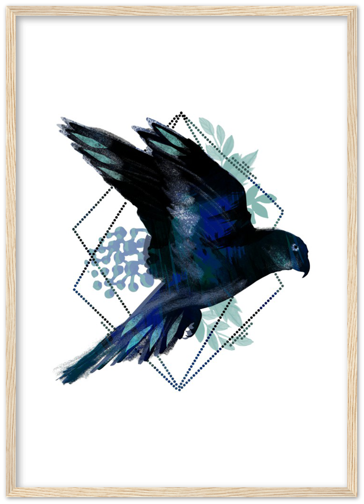 Dunkler Papagei - Premium Matte Papier Holz gerahmt Poster - Hinter dem Mond