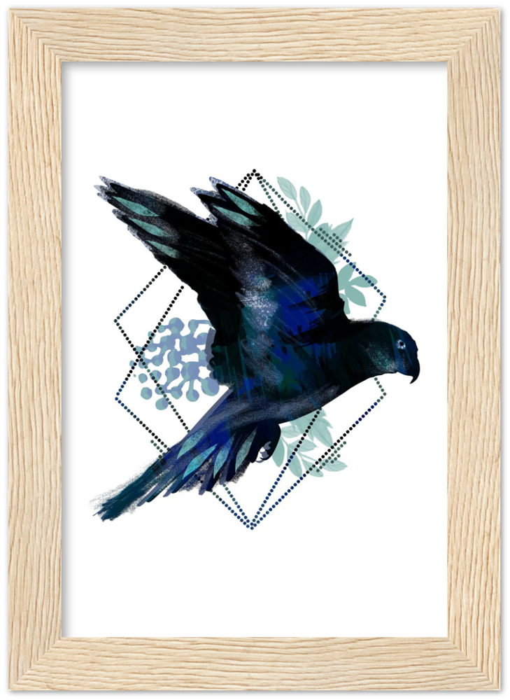Dunkler Papagei - Premium Matte Papier Holz gerahmt Poster - Hinter dem Mond