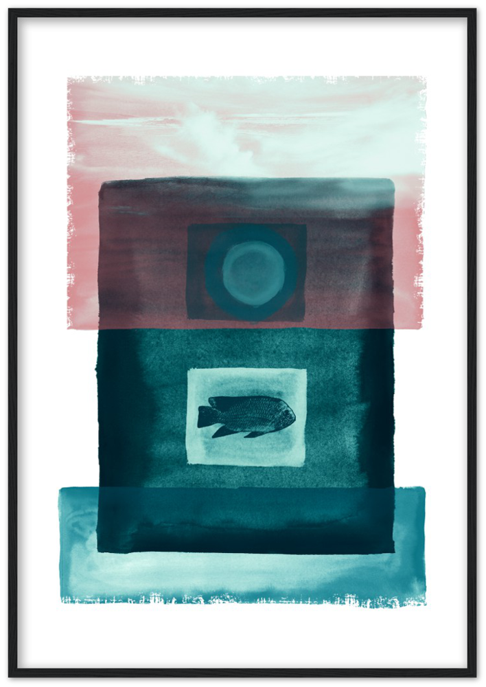 Das Meer - Premium Matte Papier Holz gerahmt Poster - Hinter dem Mond