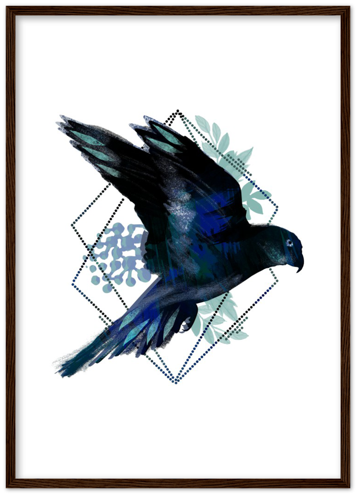 Dunkler Papagei - Premium Matte Papier Holz gerahmt Poster - Hinter dem Mond