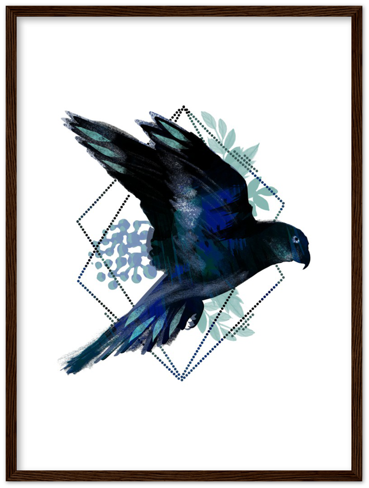 Dunkler Papagei - Premium Matte Papier Holz gerahmt Poster - Hinter dem Mond