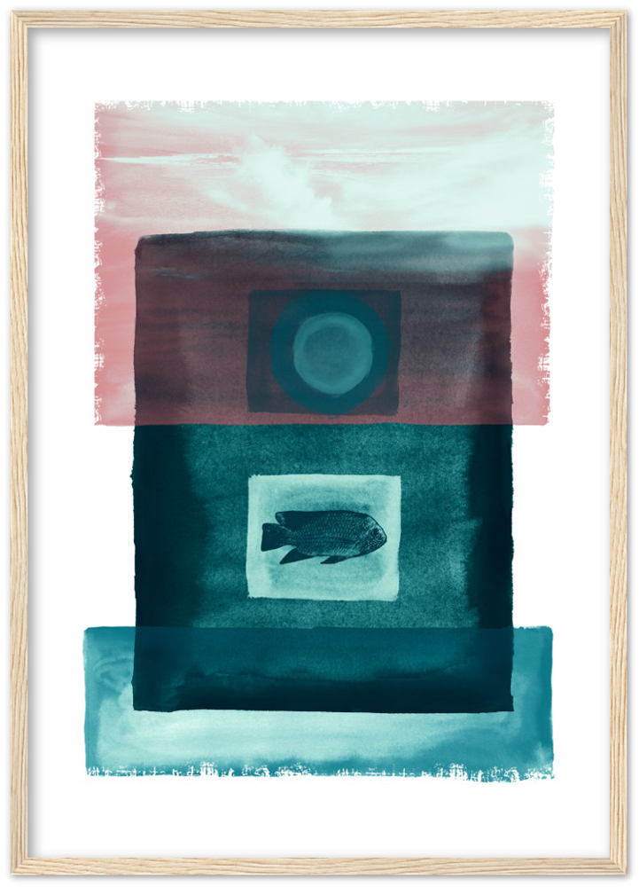 Das Meer - Premium Matte Papier Holz gerahmt Poster - Hinter dem Mond