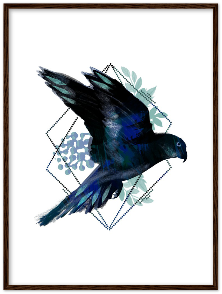 Dunkler Papagei - Premium Matte Papier Holz gerahmt Poster - Hinter dem Mond