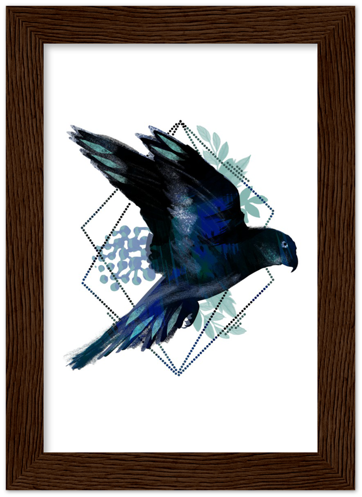 Dunkler Papagei - Premium Matte Papier Holz gerahmt Poster - Hinter dem Mond