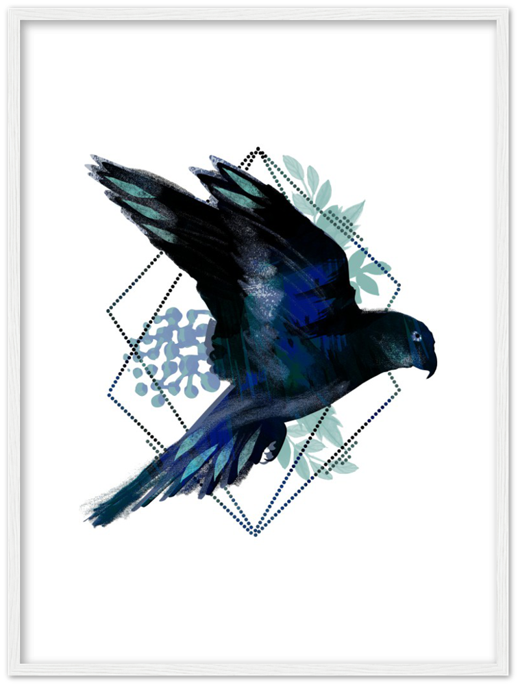 Dunkler Papagei - Premium Matte Papier Holz gerahmt Poster - Hinter dem Mond