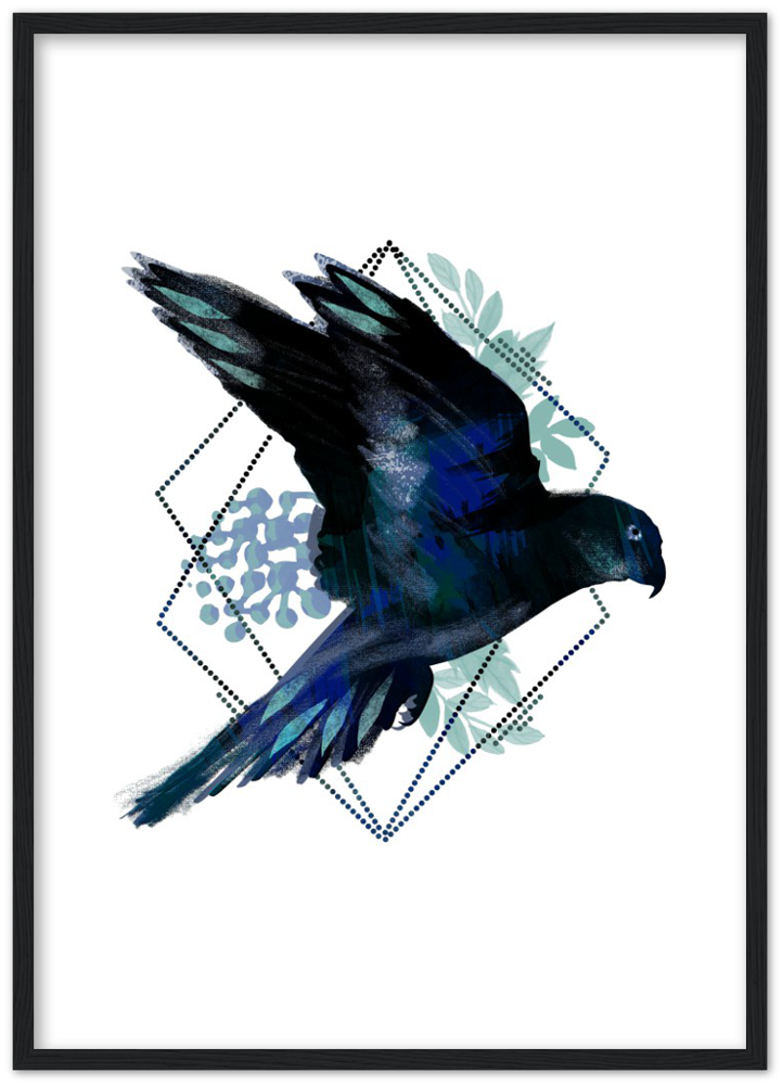 Dunkler Papagei - Premium Matte Papier Holz gerahmt Poster - Hinter dem Mond
