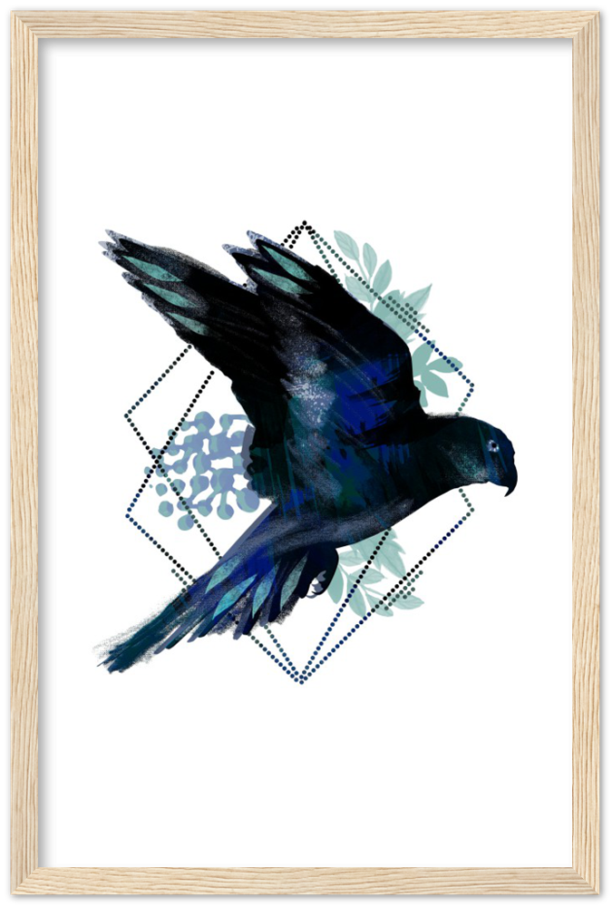 Dunkler Papagei - Premium Matte Papier Holz gerahmt Poster - Hinter dem Mond