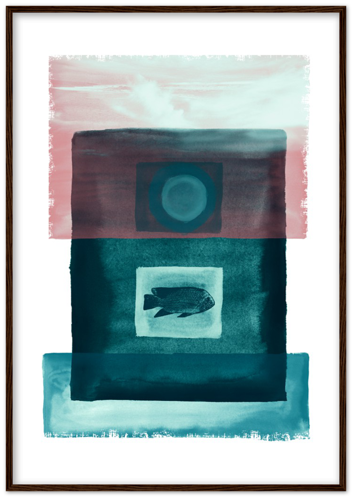 Das Meer - Premium Matte Papier Holz gerahmt Poster - Hinter dem Mond