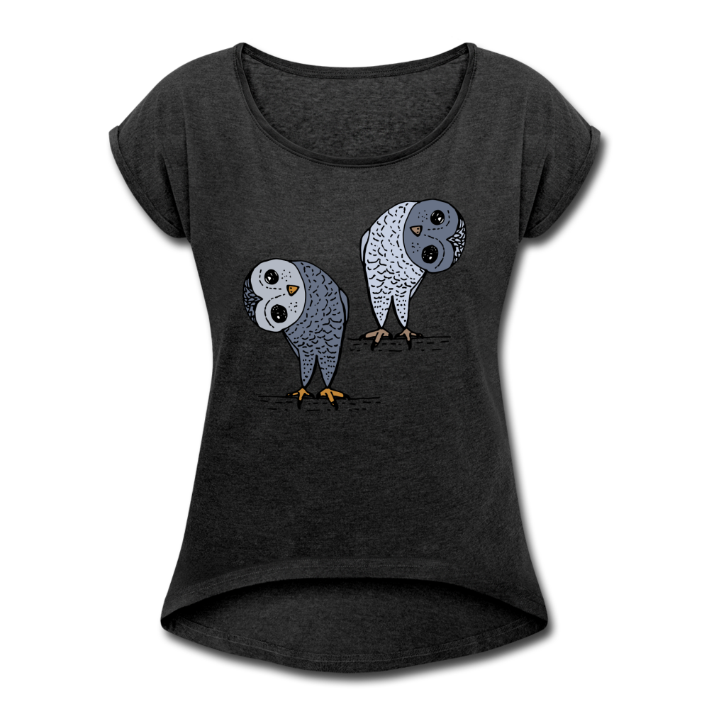 Staunende Eulen - Frauen T-Shirt mit gerollten Ärmeln - Hinter dem Mond