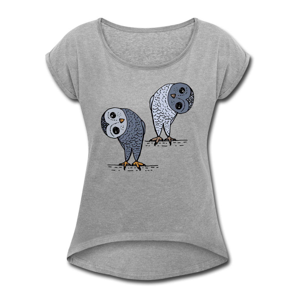 Staunende Eulen - Frauen T-Shirt mit gerollten Ärmeln - Hinter dem Mond